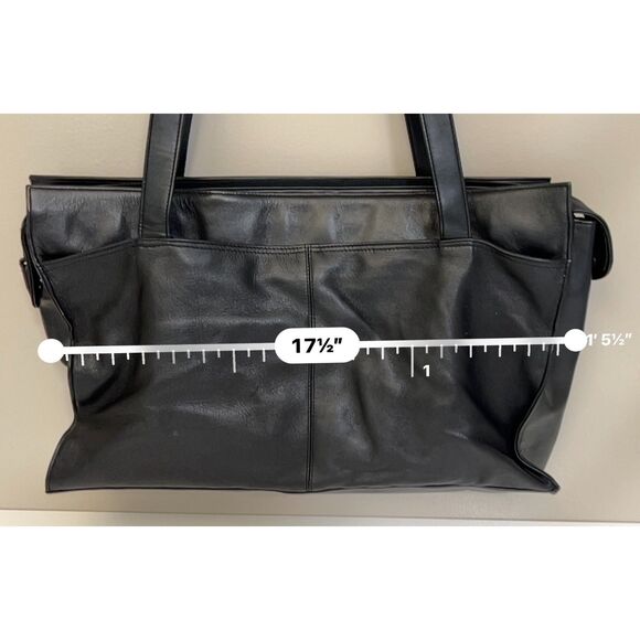 Lisa Loren smooth black leather lap top/tote bag - Picture 9 of 13